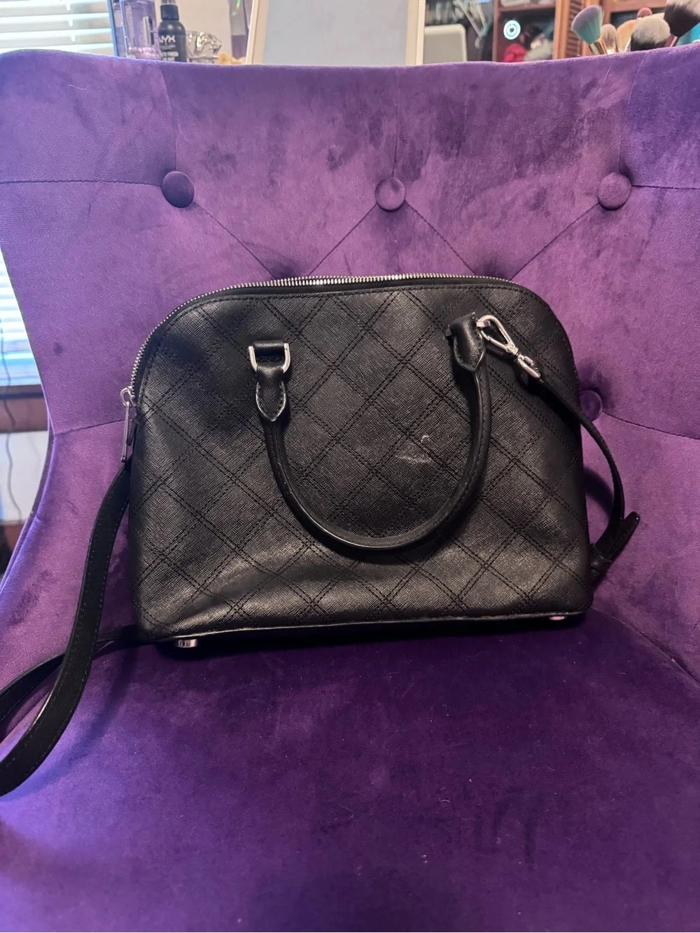 Michael Kors Black Quilted Dome Satchel with Crossbody Strap